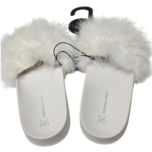 INC International Concepts Womens White Faux Fur Slide Slippers Size 9-10 L NWT